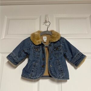 GAP Kids Denim Jacket with Faux Fur Collar